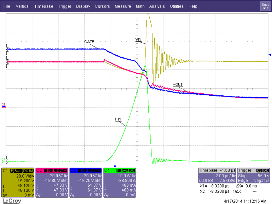 LM5066I Hot Short on Vout (zoomed in)_10A_snvs950.png